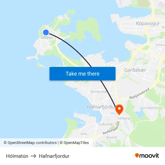 Hólmatún to Hafnarfjordur map