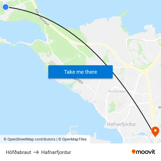Höfðabraut to Hafnarfjordur map