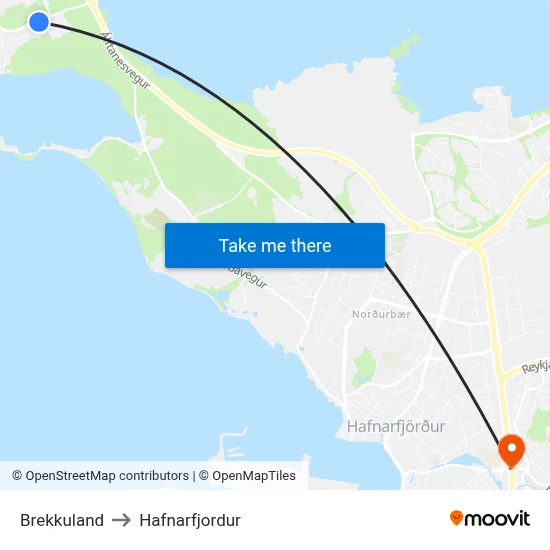 Brekkuland to Hafnarfjordur map