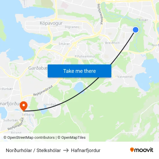 Norðurhólar / Stelkshólar to Hafnarfjordur map