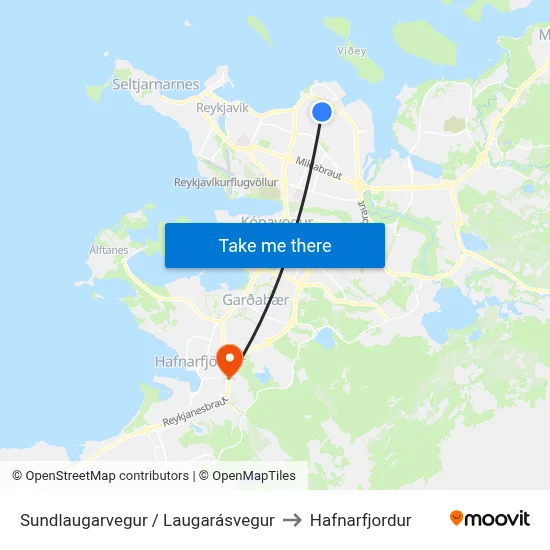 Sundlaugarvegur / Laugarásvegur to Hafnarfjordur map