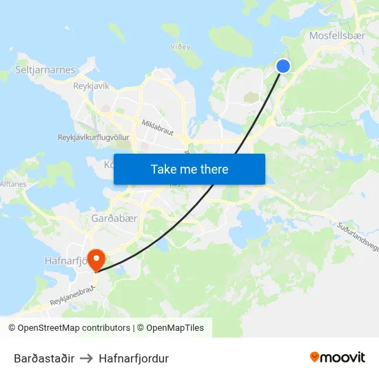 Barðastaðir to Hafnarfjordur map