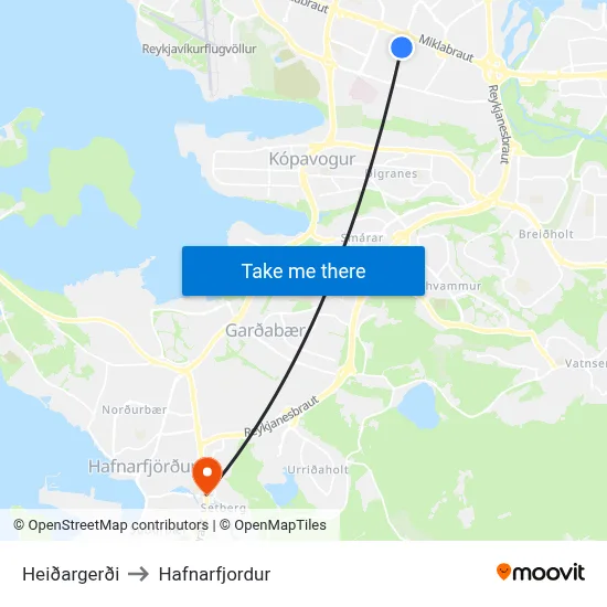 Heiðargerði to Hafnarfjordur map
