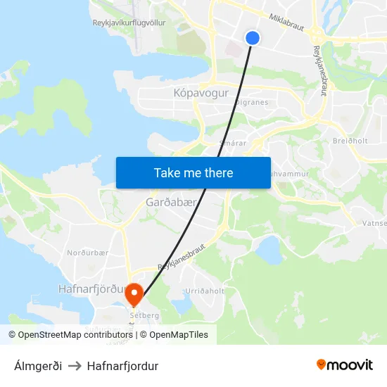 Álmgerði to Hafnarfjordur map