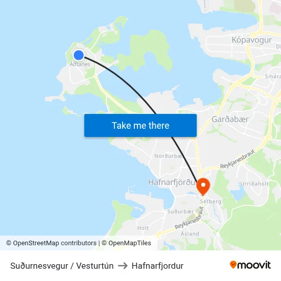 Suðurnesvegur / Vesturtún to Hafnarfjordur map