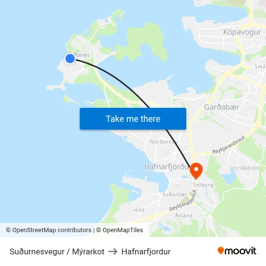 Suðurnesvegur / Mýrarkot to Hafnarfjordur map