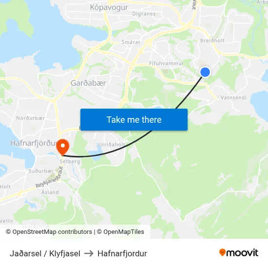 Jaðarsel / Klyfjasel to Hafnarfjordur map