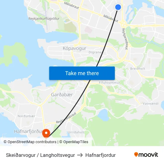 Skeiðarvogur / Langholtsvegur to Hafnarfjordur map