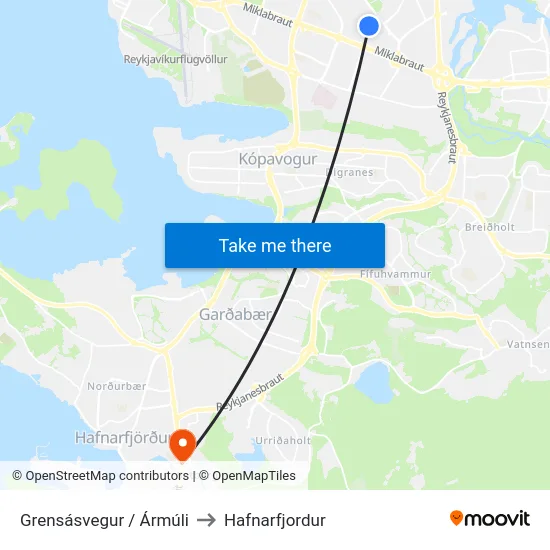 Grensásvegur / Ármúli to Hafnarfjordur map
