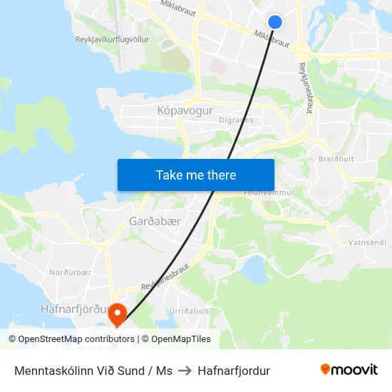 Menntaskólinn Við Sund / Ms to Hafnarfjordur map