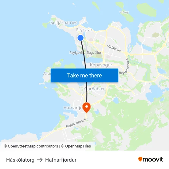 Háskólatorg to Hafnarfjordur map