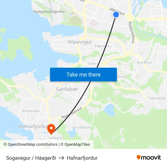 Sogavegur / Háagerði to Hafnarfjordur map