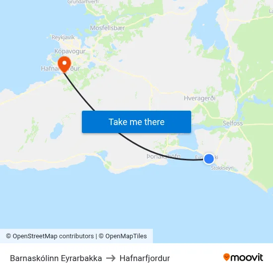 Barnaskólinn Eyrarbakka to Hafnarfjordur map