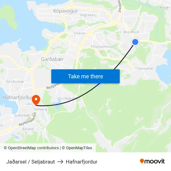 Jaðarsel / Seljabraut to Hafnarfjordur map