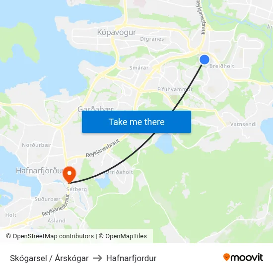 Skógarsel / Árskógar to Hafnarfjordur map