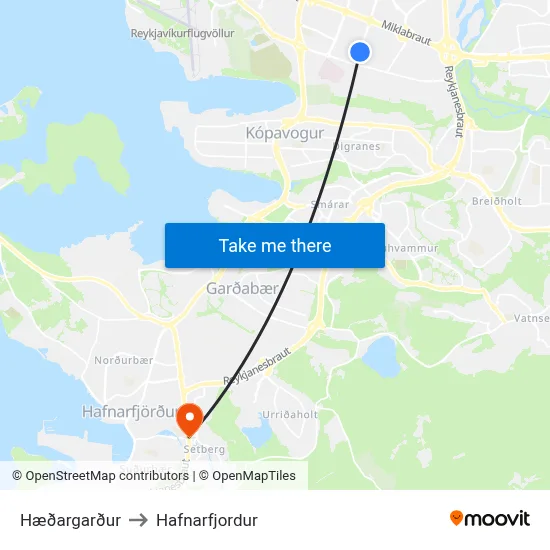 Hæðargarður to Hafnarfjordur map