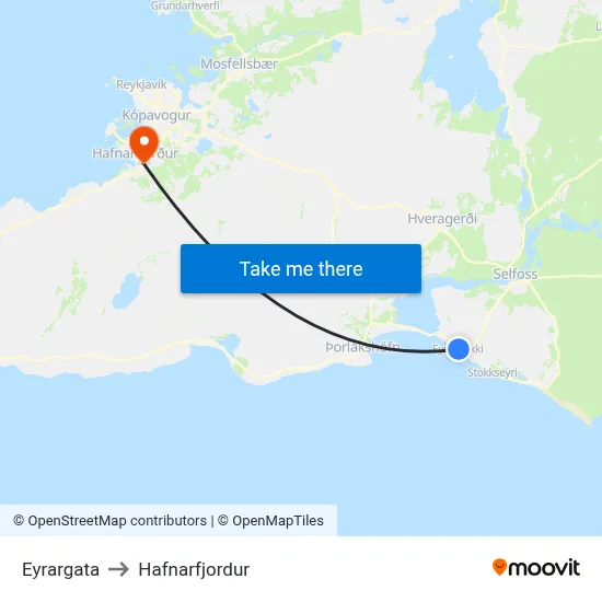 Eyrargata to Hafnarfjordur map