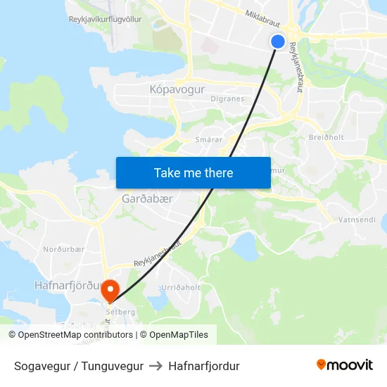 Sogavegur / Tunguvegur to Hafnarfjordur map