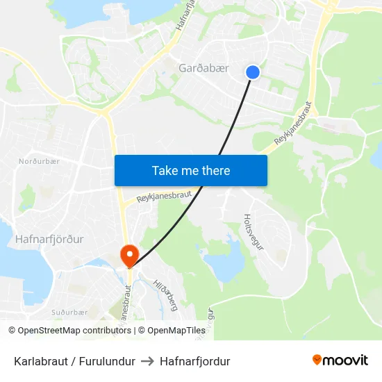 Karlabraut / Furulundur to Hafnarfjordur map