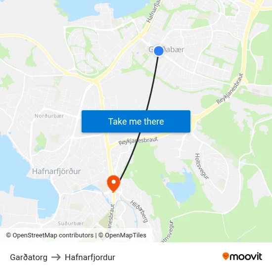 Garðatorg to Hafnarfjordur map