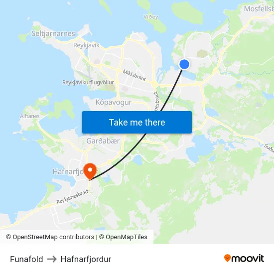 Funafold to Hafnarfjordur map