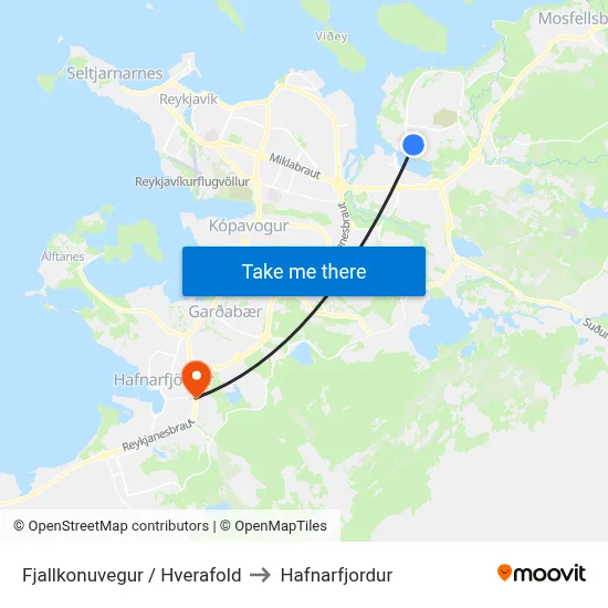 Fjallkonuvegur / Hverafold to Hafnarfjordur map