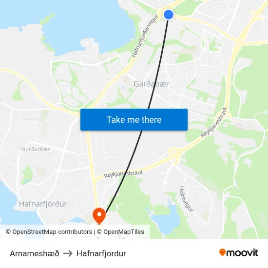 Arnarneshæð to Hafnarfjordur map