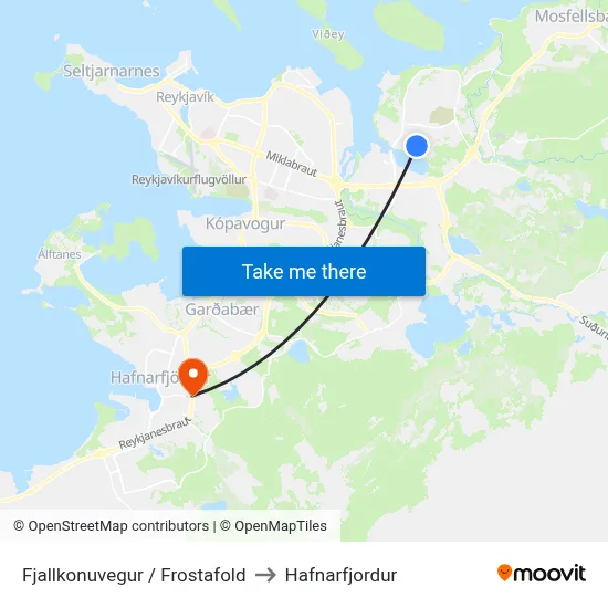 Fjallkonuvegur / Frostafold to Hafnarfjordur map