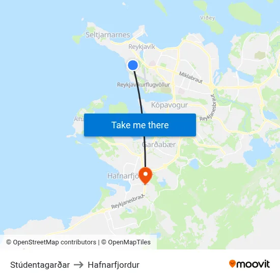 Stúdentagarðar to Hafnarfjordur map