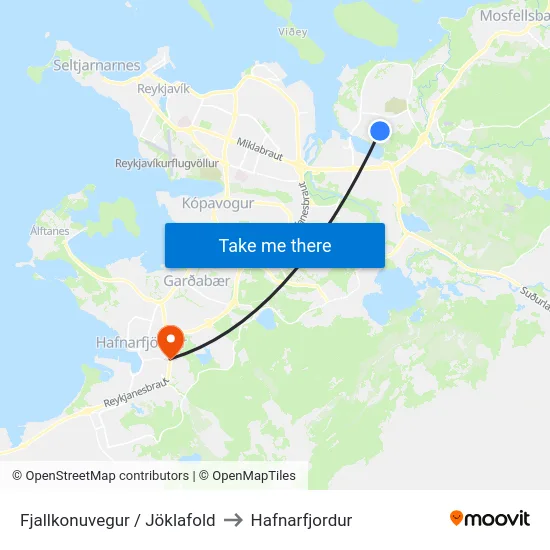 Fjallkonuvegur / Jöklafold to Hafnarfjordur map