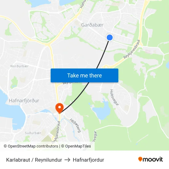 Karlabraut / Reynilundur to Hafnarfjordur map