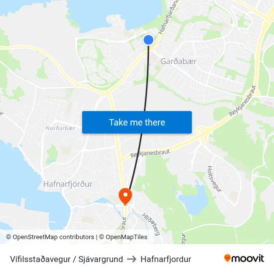 Vífilsstaðavegur / Sjávargrund to Hafnarfjordur map