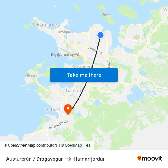 Austurbrún / Dragavegur to Hafnarfjordur map