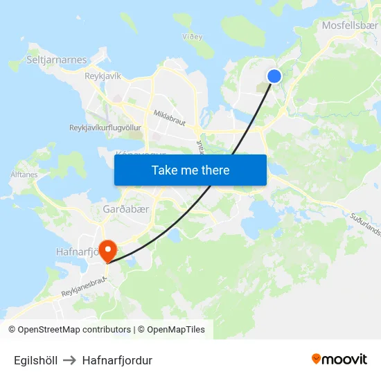 Egilshöll to Hafnarfjordur map