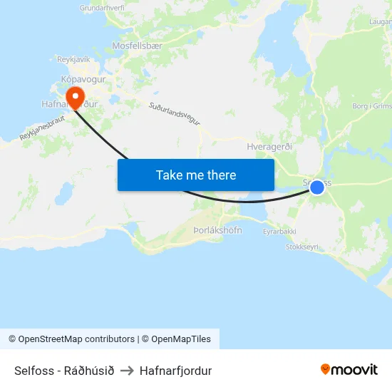 Selfoss - Ráðhúsið to Hafnarfjordur map