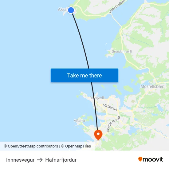 Innnesvegur to Hafnarfjordur map