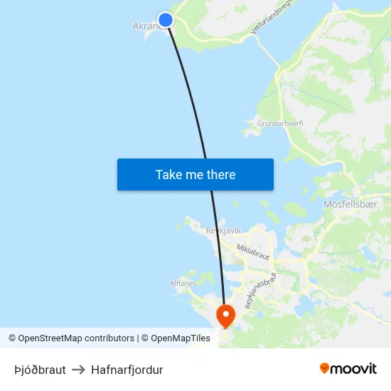 Þjóðbraut to Hafnarfjordur map