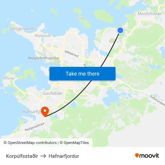 Korpúlfsstaðir to Hafnarfjordur map