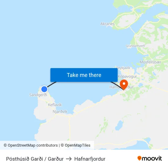 Pósthúsið Garði / Garður to Hafnarfjordur map