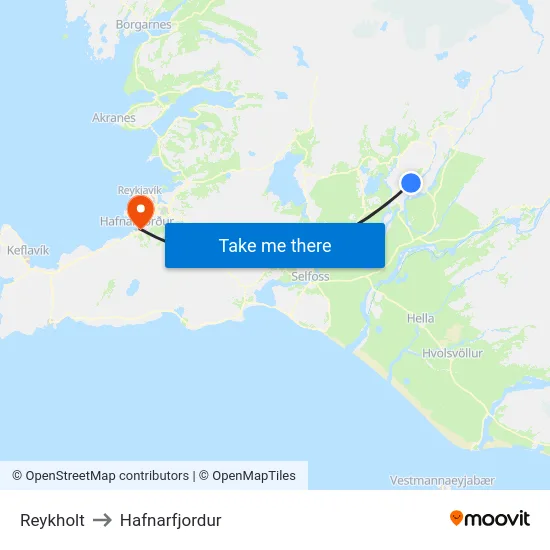 Reykholt to Hafnarfjordur map