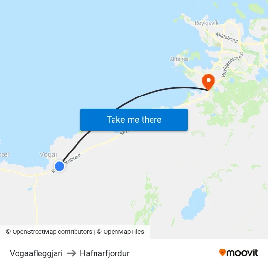 Vogaafleggjari to Hafnarfjordur map