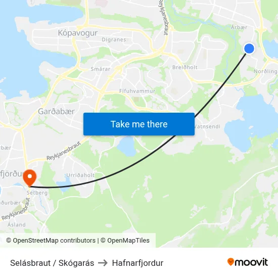 Selásbraut / Skógarás to Hafnarfjordur map