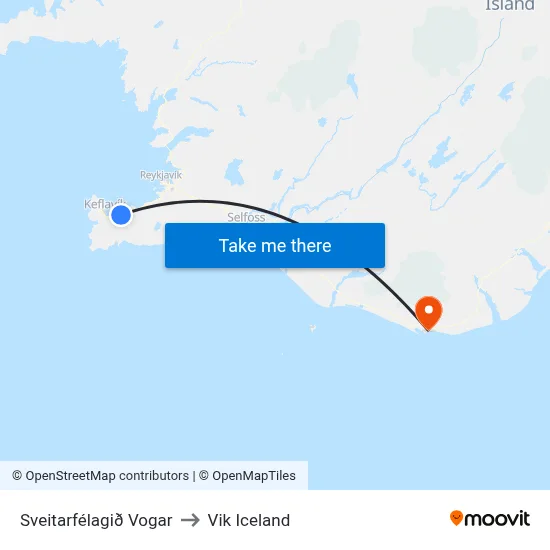 Sveitarfélagið Vogar to Vik Iceland map