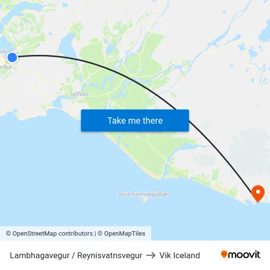 Lambhagavegur / Reynisvatnsvegur to Vik Iceland map