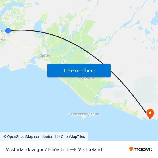 Vesturlandsvegur / Hlíðartún to Vik Iceland map