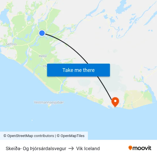 Skeiða- Og Þjórsárdalsvegur to Vik Iceland map