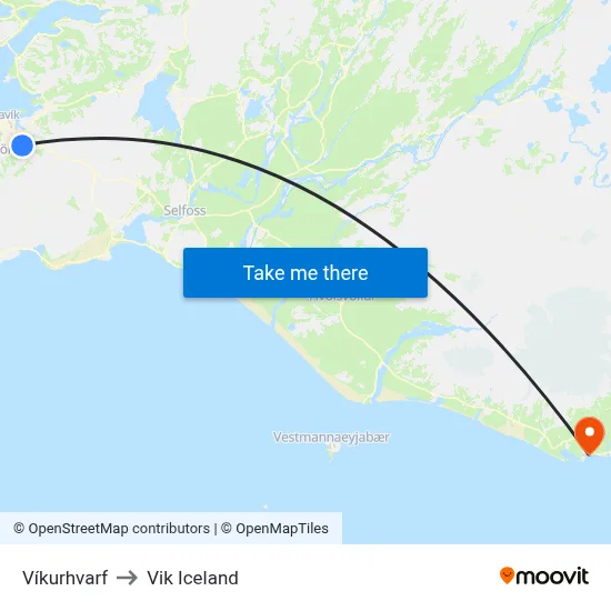 Víkurhvarf to Vik Iceland map