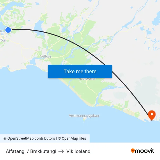 Álfatangi / Brekkutangi to Vik Iceland map