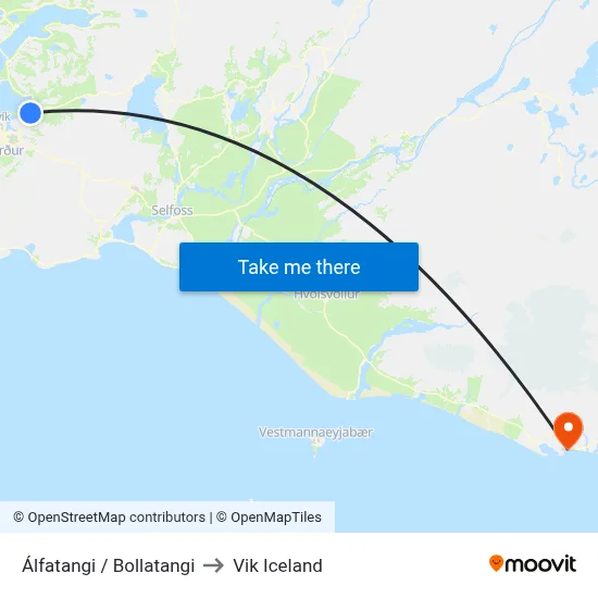 Álfatangi / Bollatangi to Vik Iceland map