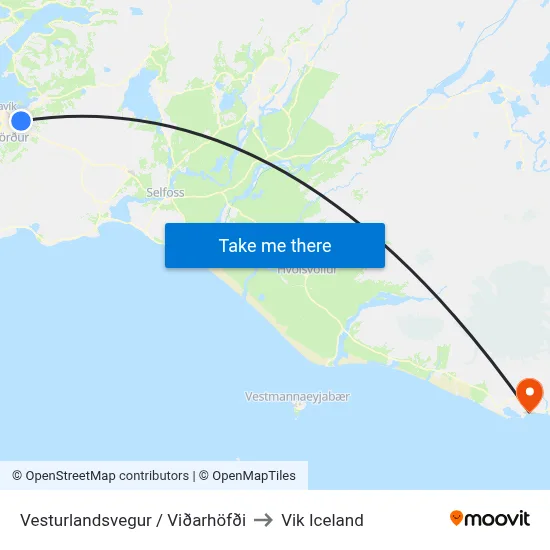 Vesturlandsvegur / Viðarhöfði to Vik Iceland map